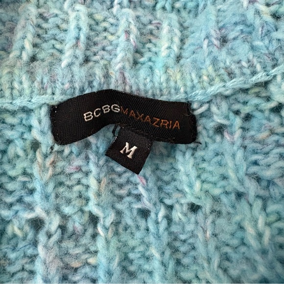 BCBGMaxAzria MEDIUM hooded Cardigan Sweater baby Blue pom pom wool blend - Picture 2 of 7